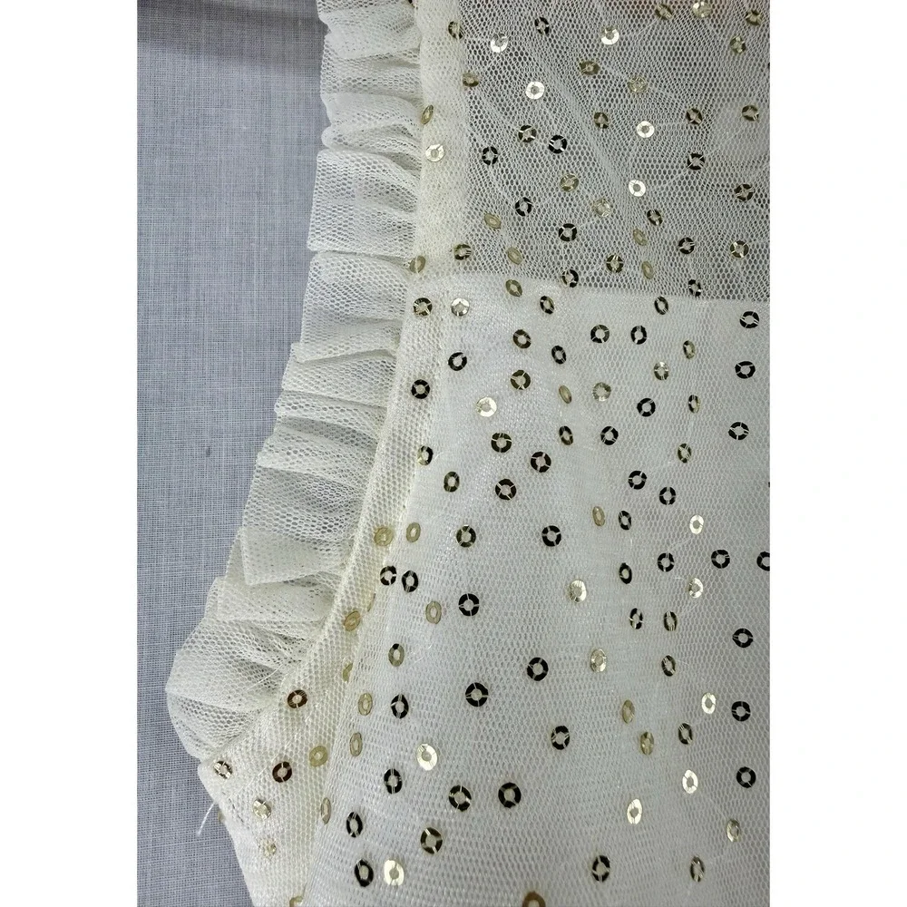 JONA MICHELLE‎ Dress Girls Size 12 Ivory/ White Gold Sequins Bow Holiday EUC